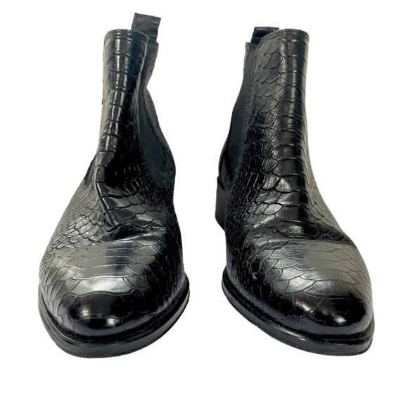 NWOT ATELIERS BLACK BRONX CROCO SNAKESKIN CRACKED LEATHER CHELSEA ANKLE BOOTIES - Picture 3 of 10